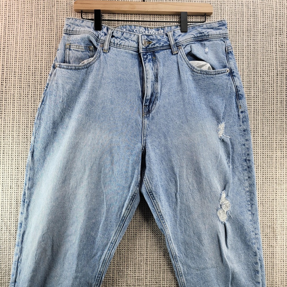 Clockhouse Jeans Womens 44 Light Wash High‎ Rise Mom Tapered Distressed Denim